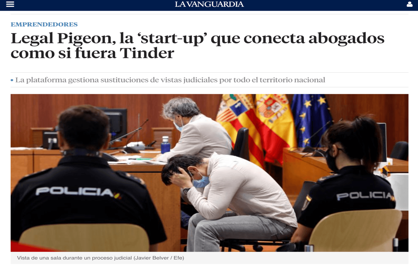 Captura de pantalla del artículo de La Vanguardia sobre Legal Pigeon y Oriol Miralbell. Captura de pantalla del artículo de La Vanguardia sobre Legal Pigeon y Oriol Miralbell.