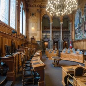 Sala de juicios vacía, simbolizando la ausencia de un profesional legal.