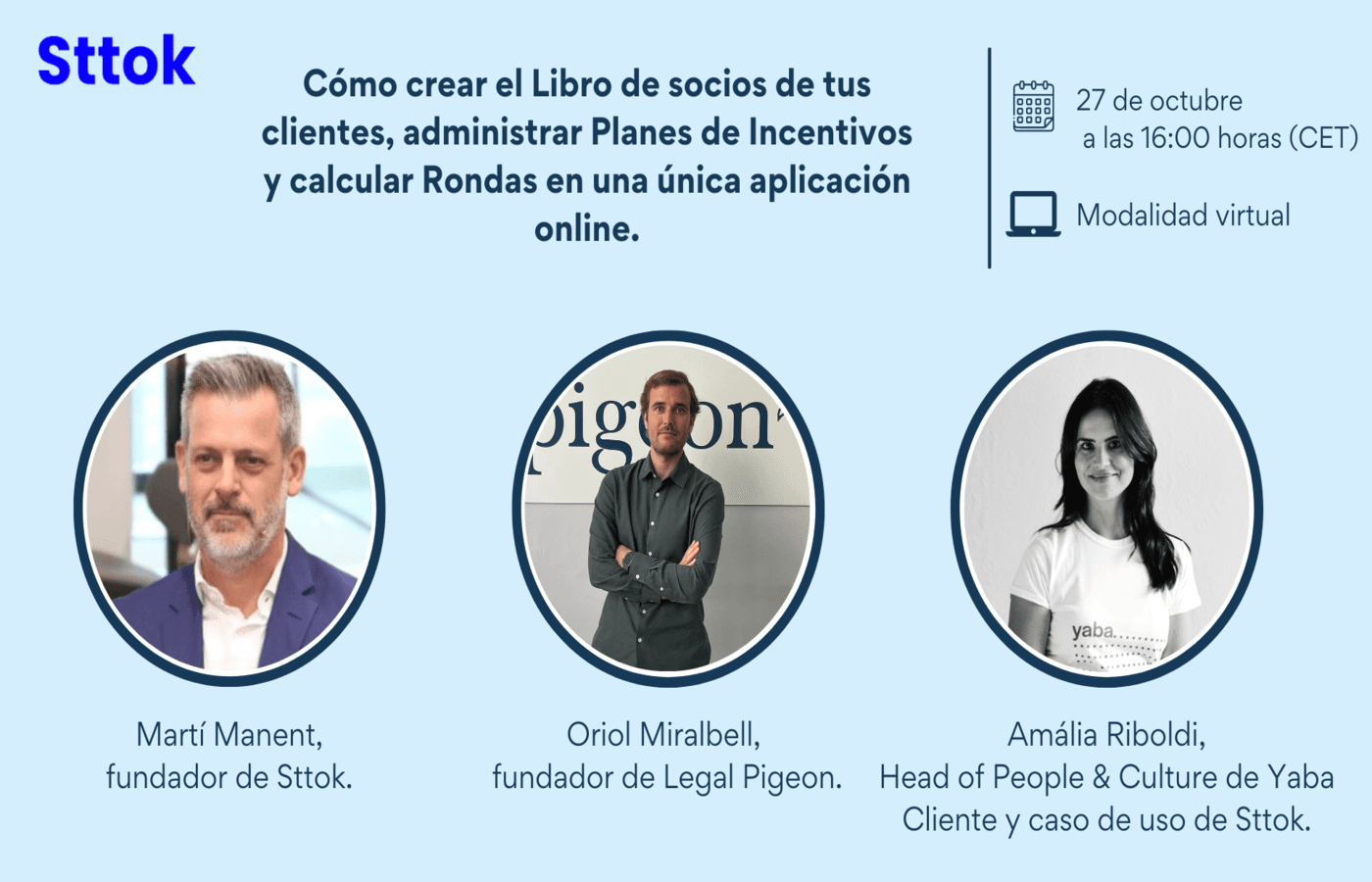 Presentación del webinar de Sttok con Legal Pigeon sobre la gestión digital del Libro de Socios.